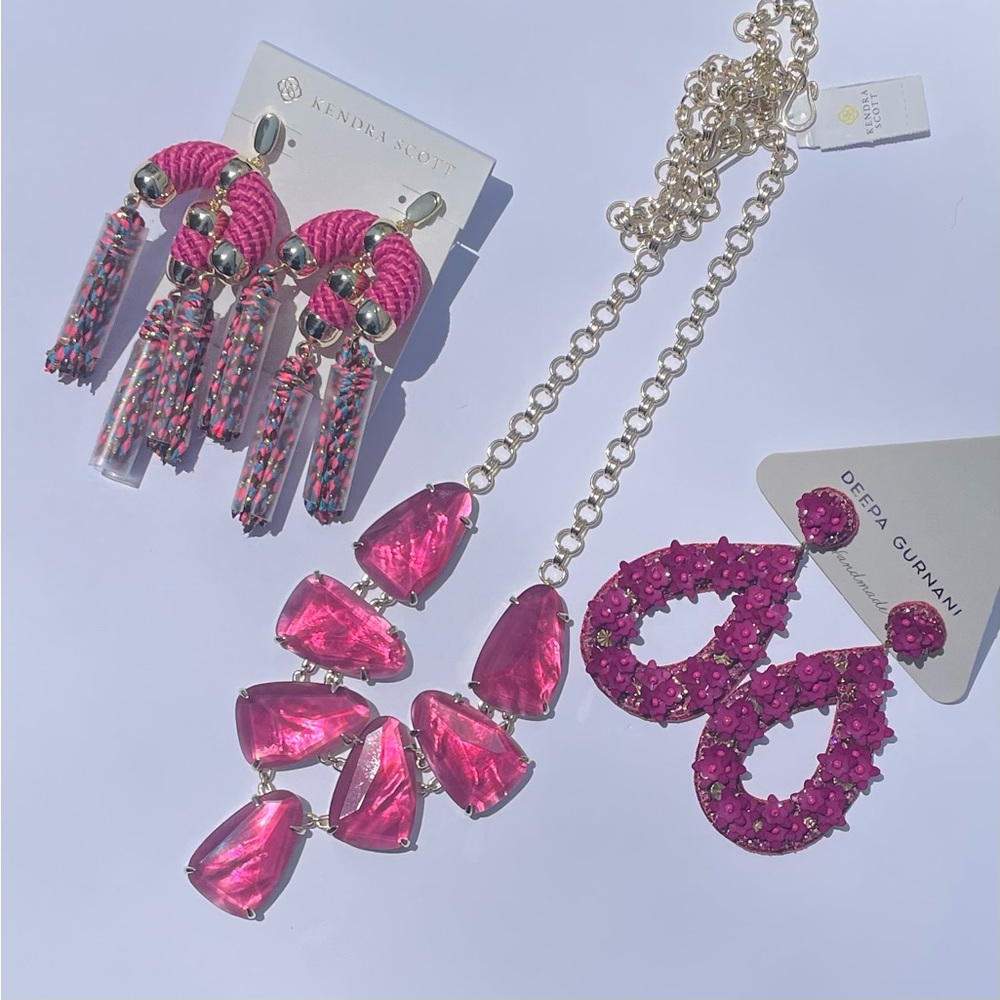 Kendra Scott Harlie Necklace Pink Berry Burgundy Illusion 14k Gold Plated NWT - Picture 15 of 16